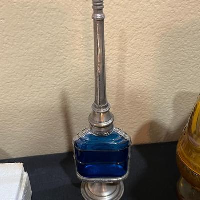 Vintage Moroccan Blue Glass Perfume Bottle