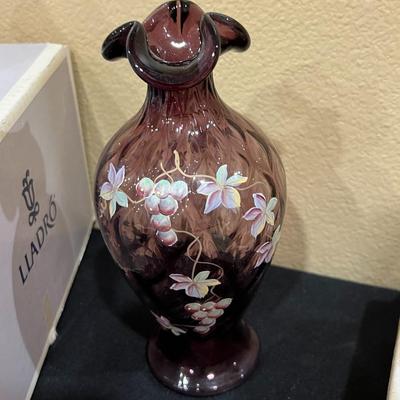 Purple Fenton Grapes & Leaves Vase