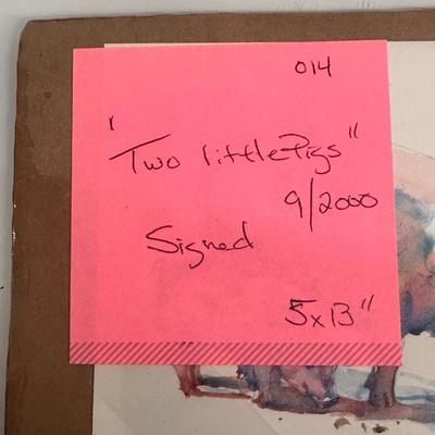 Two little pigs by Jack Deloney 9/2000 5x13 unframed