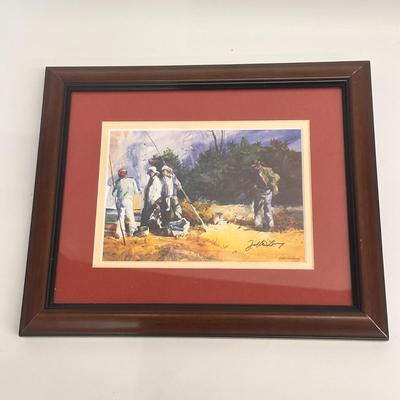 Cane Pole Fishing by Jack Deloney signed only 11.5x10 framed