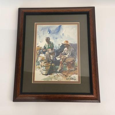 Shelling Peas by Jack Deloney Personal Note on Back 11x10 framed