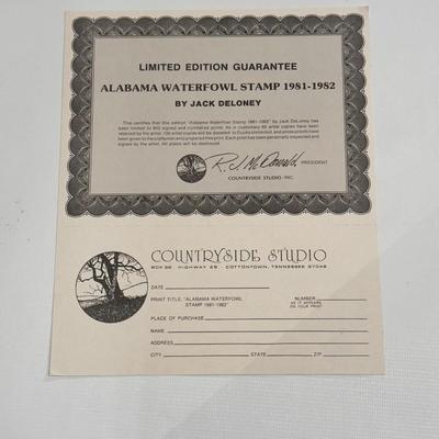 Alabama Waterfowl Stamp by Jack Deloney 872/950 1981-82 with Stamp