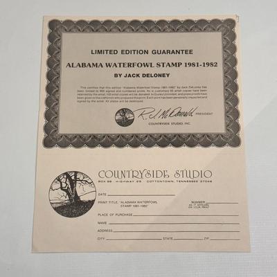 Alabama Waterfowl Stamp by Jack Deloney 9/950 1981-82 with Stamp