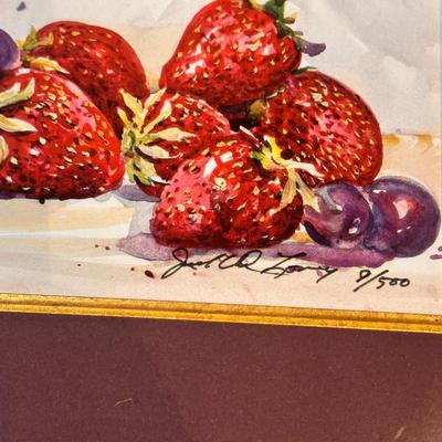 Grapes and Strawberries by Jack Deloney 9/500 Framed 19.5x15