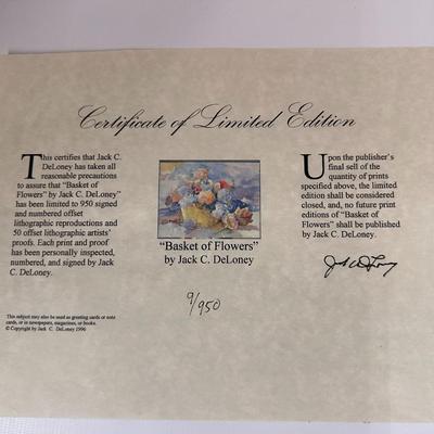 Basket of Flowers by Jack Deloney 9/950 framed 40x34