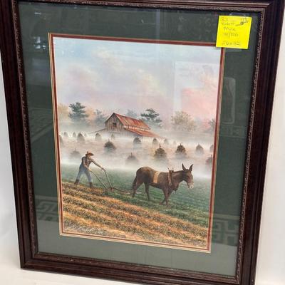 Mule Plow by Bill Burkett 91/500 framed 26x32