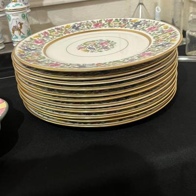 11 Lamberton Ivory Dinner Plates Gold Bluebird