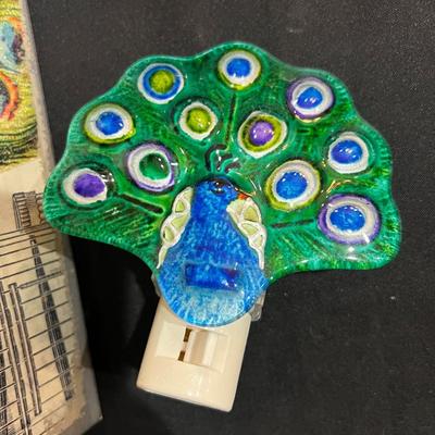 Peacock Picture, Night Lite and Figurine