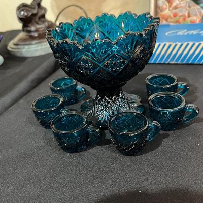 Miniature (Child's) Carnival Glass Punch Bowl Set
