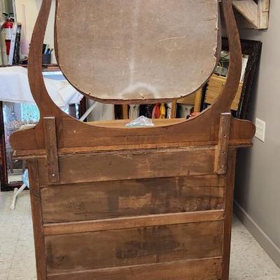 Oak dresser with harp and beveled mirror