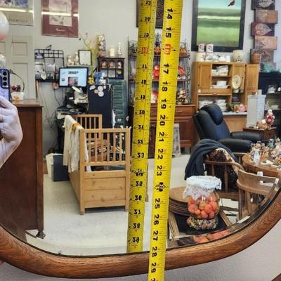 Oak dresser with harp and beveled mirror