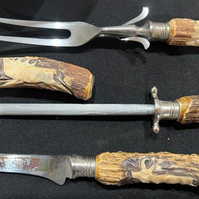 4 Piece Antler Handle Carving Set