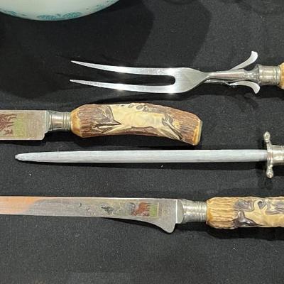 4 Piece Antler Handle Carving Set