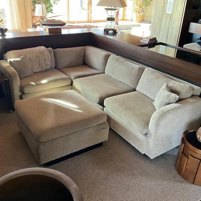 D676 Vintage Off white Sectional Sofa with Ottoman