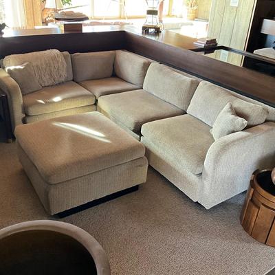 D676 Vintage Off white Sectional Sofa with Ottoman
