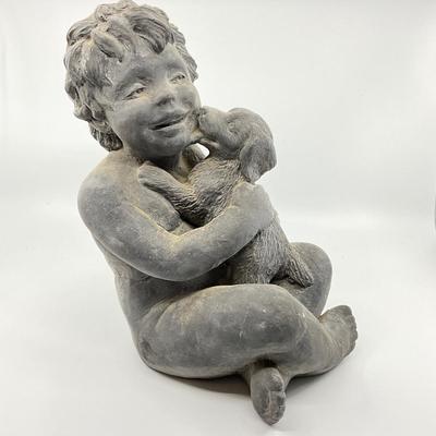 D683 Girl with Puppy Garden Pottery Statue