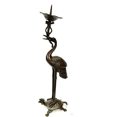 D687 Antique Japanese Bronze Pricket Candlestick 19C