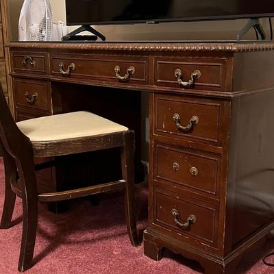 Vintage Wood Desk and Chair