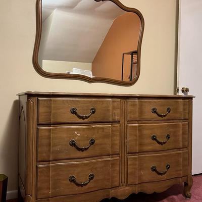 Davis Cabinet Co. Antique Long Wood Dresser w/ Mirror