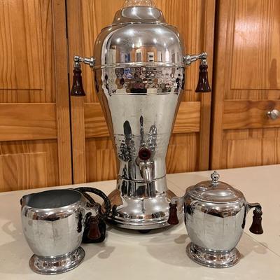 Vintage Electric Coffee Server with Sugar and Creamer Set