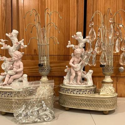 Pair of Antique Victorian Crystal Fountain Lamps