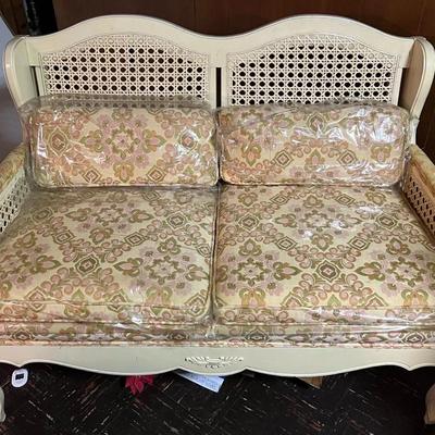 Mid-Century Wood Frame Cane Back Settee