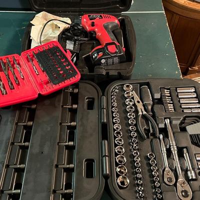 Socket Set and Drill w/ Bits Lot