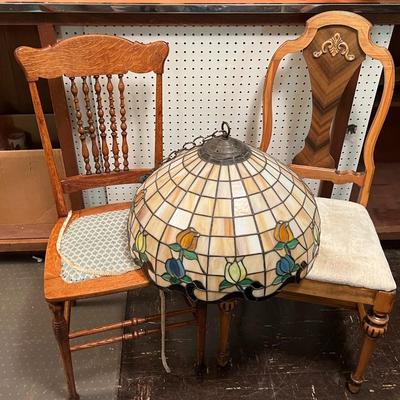 Tiffany Style Hanging Lamp and Chairs Lot