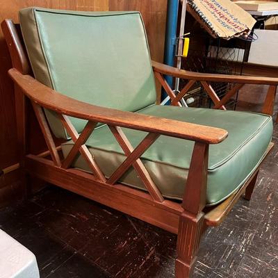 Mid-Century Wood Chair with Vinyl Cushions
