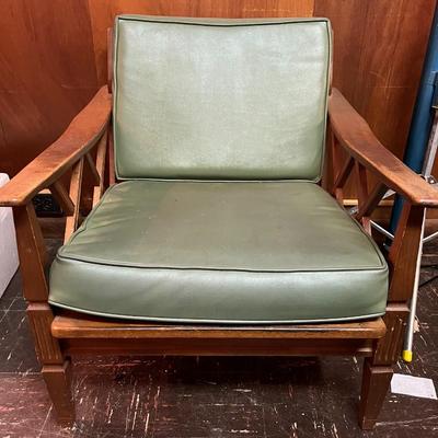 Mid-Century Wood Chair with Vinyl Cushions