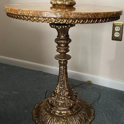 Italian Antique Marble Top Ornate Cast Brass Lamp and Table- Very Heavy