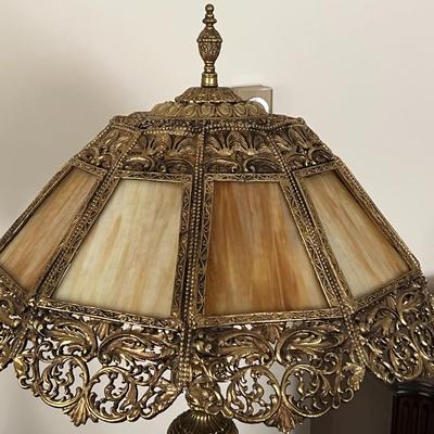 Italian Antique Marble Top Ornate Cast Brass Lamp and Table- Very Heavy