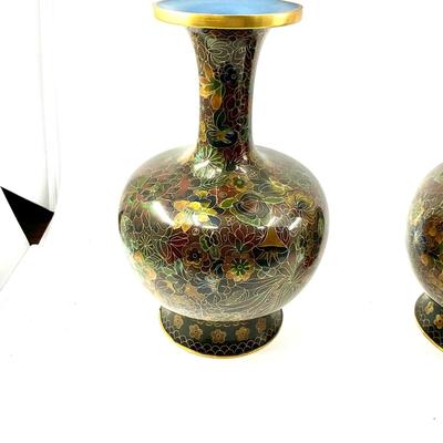 D696 Pair of Vintage Cloisonne Vases