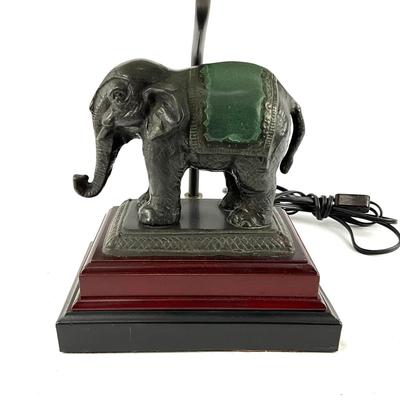 D698 Vintage Bronze Painted Elephant Lamp with Black Paper Shade