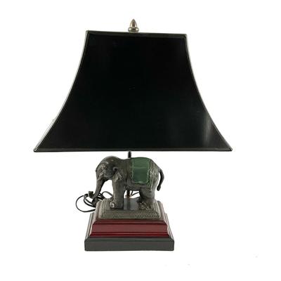 D698 Vintage Bronze Painted Elephant Lamp with Black Paper Shade