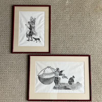 D701 Pair of Vintage Chinese Woodblock Prints