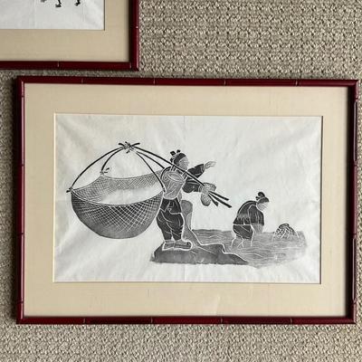 D701 Pair of Vintage Chinese Woodblock Prints