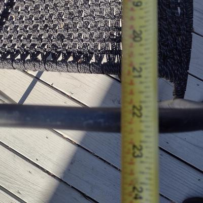 Metal Patio Table with Umbrella Stand and Two Mismatched Chairs