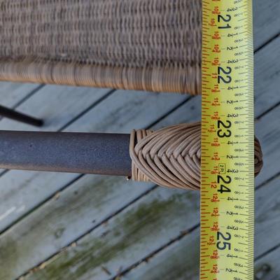 Metal Patio Table with Umbrella Stand and Two Mismatched Chairs