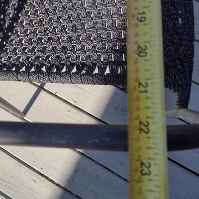 Metal Patio Table with Umbrella Stand and Two Mismatched Chairs