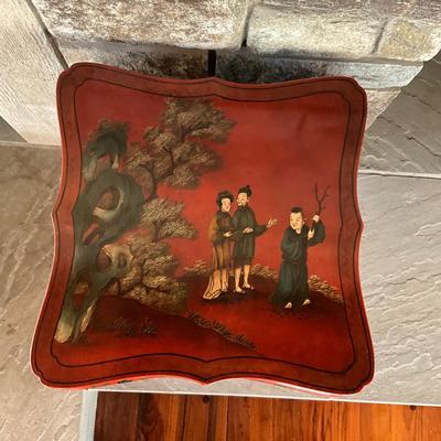 LR710 Vintage Chinese Red Lacquered Painted End Table