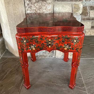 LR710 Vintage Chinese Red Lacquered Painted End Table