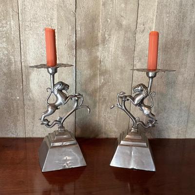 LR722 Pair of Antique Chinese Lion Bronze Candlesticks