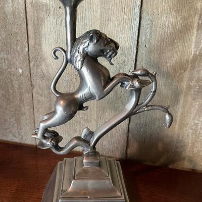 LR722 Pair of Antique Chinese Lion Bronze Candlesticks