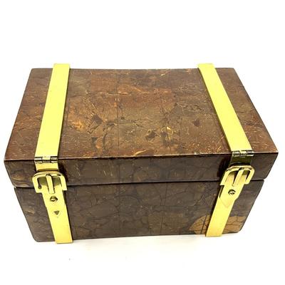 D726 Vintage Brass and Veneered Wood Box
