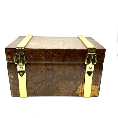 D726 Vintage Brass and Veneered Wood Box