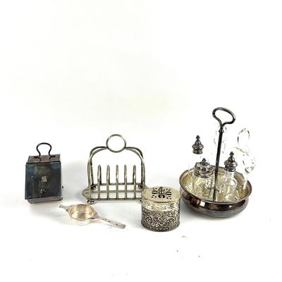 D727 Lot of Silverplate Castor Set and more
