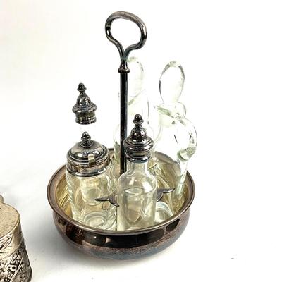 D727 Lot of Silverplate Castor Set and more