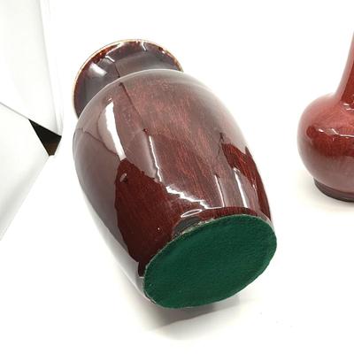D730 Pair of Vintage Red Glaze Pottery Vases