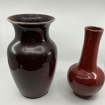D730 Pair of Vintage Red Glaze Pottery Vases